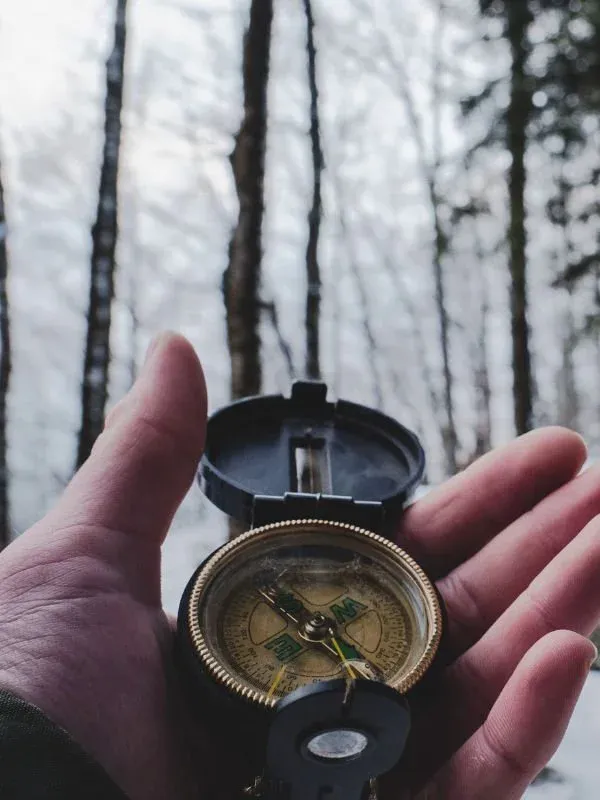 A compass on natural stone, finding direction through climate anxiety in climate-aware therapy